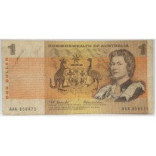 AUSTRALIA 1966 . ONE 1 DOLLAR BANKNOTE . COOMBS/WILSON . FIRST PREFIX AAA
